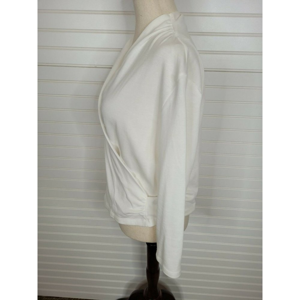 Maeve Anthropologie White Faux Wrap Long Sleeve V Neck Blouse Top Sz. M_5